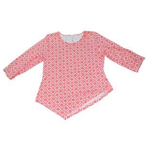 Lulu-B Womens 3.4 Sleeve Geometric Print Blouse-S-Pink/White-GUC